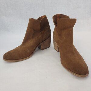 BP Ankle Bootie Women's 8 Brown Suede Slip On Notched Flip Top Block Heel Boot